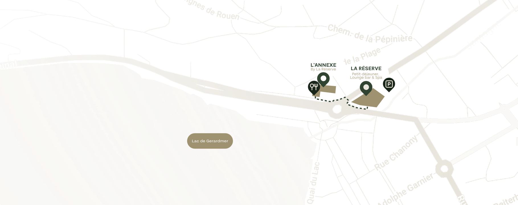 Plan d'accès de L'Annexe et de l'hôtel La Réserve à Gérardmer